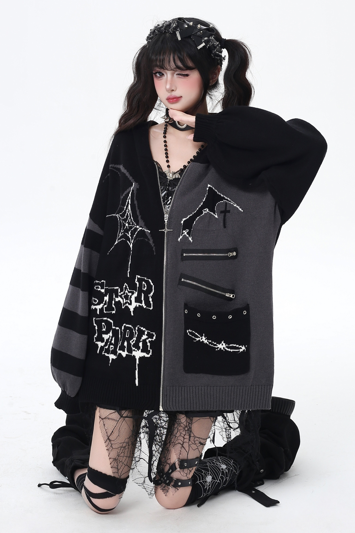 Gothic Asymmetrical Design Knit Cardigan