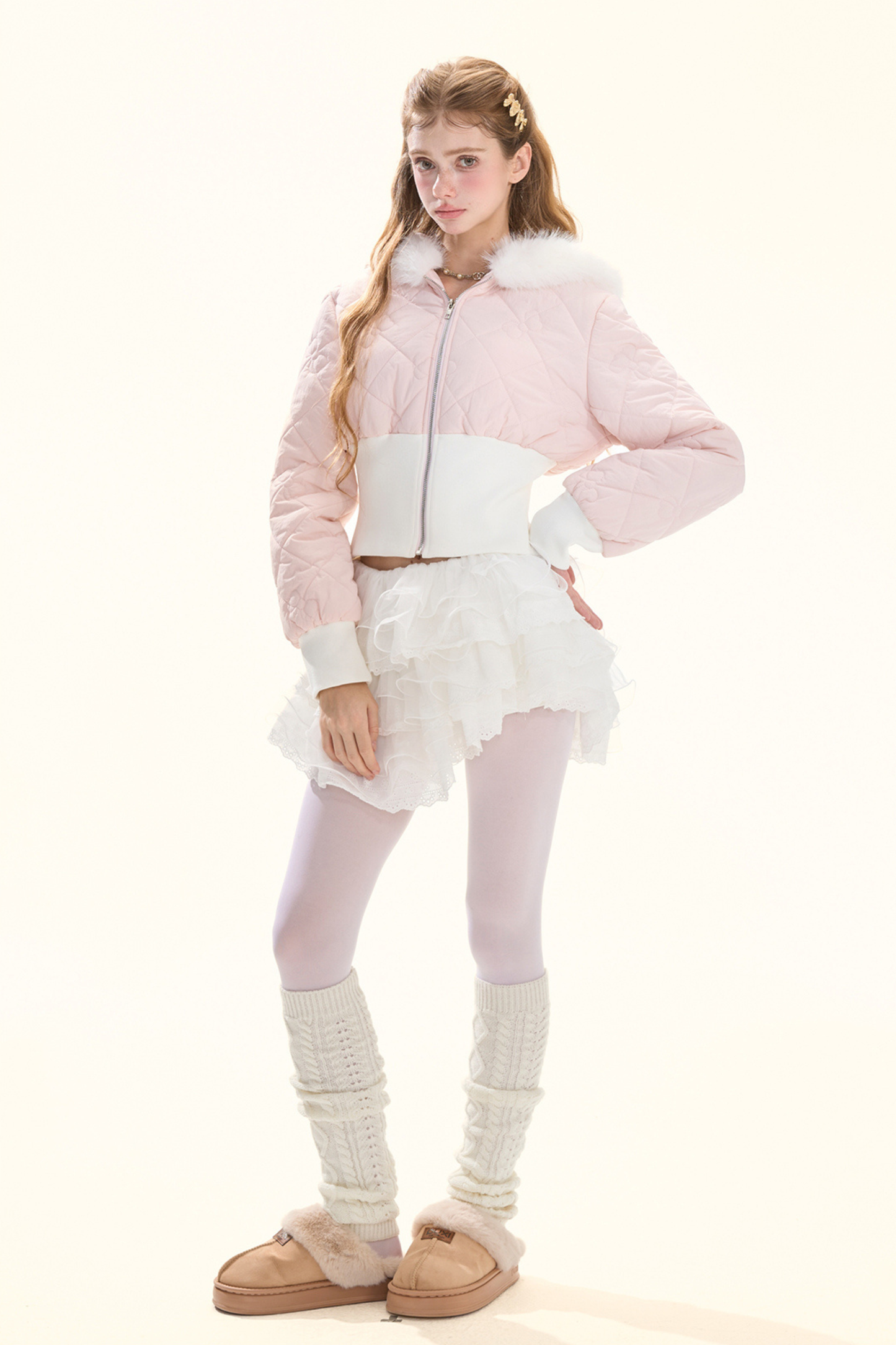 フェアリーファーキャットフードキルティングジャケット