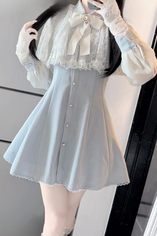 Mine mass-produced lace collar design dress