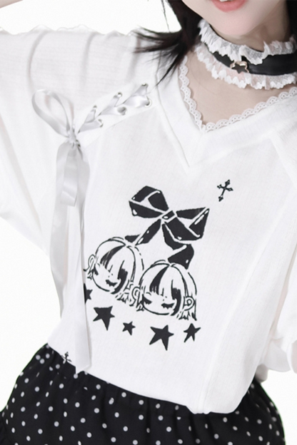 リボンルーズTシャツ+キュロット+アシメスカート