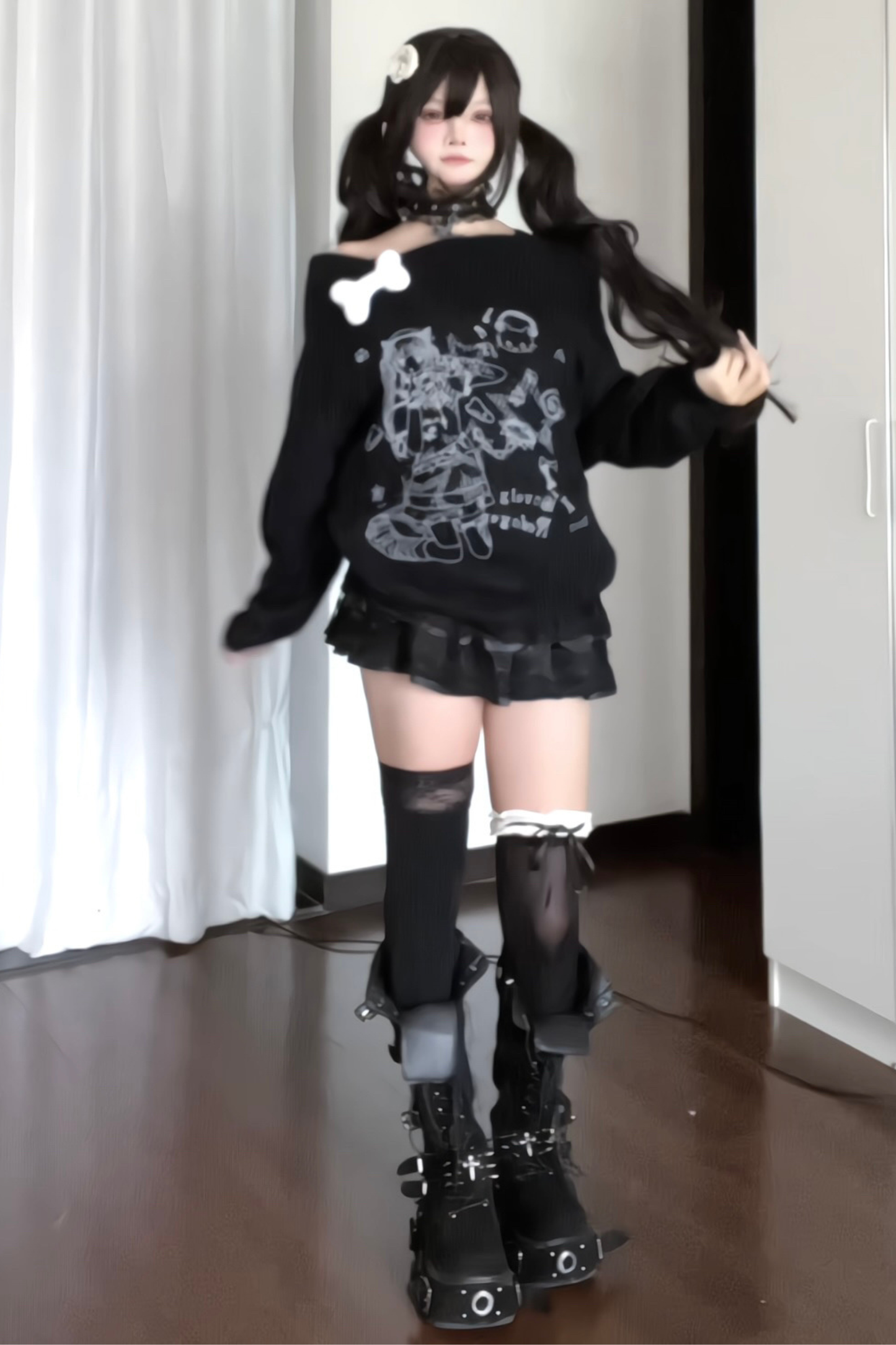 Bone Girl Print One Shoulder Top