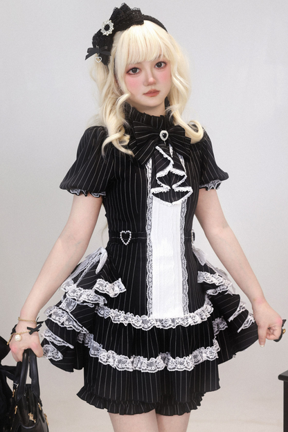 パフスリーブエレガントゴシックスタイルトップス+パンツ