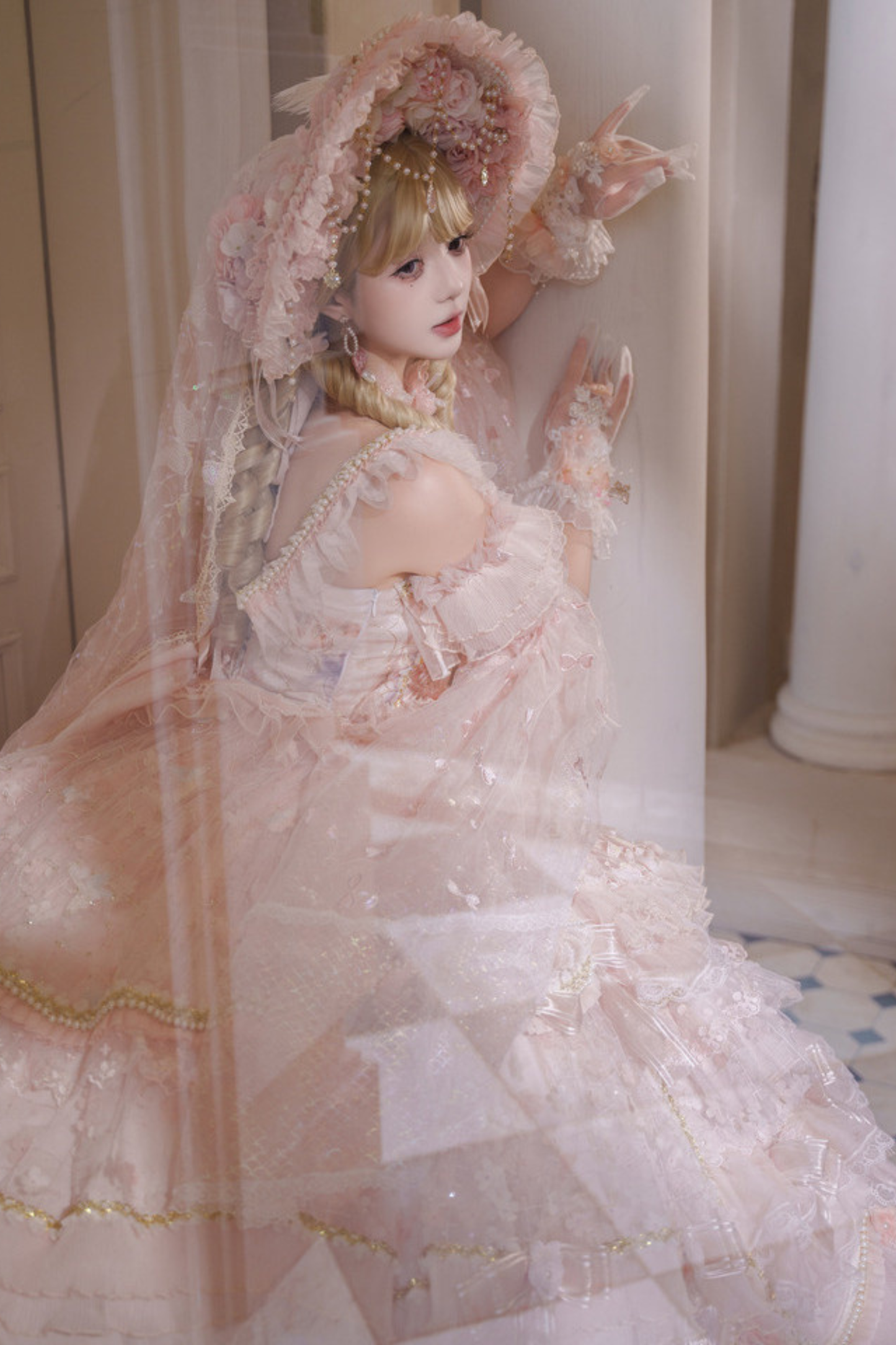 スイートフラワーゴージャスティーパーティーロリータアクセサリーハット+ベール+ネックレス+グローブ+セプター