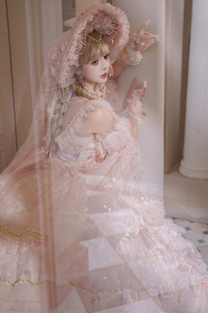 スイートフラワーゴージャスティーパーティーロリータアクセサリーハット+ベール+ネックレス+グローブ+セプター