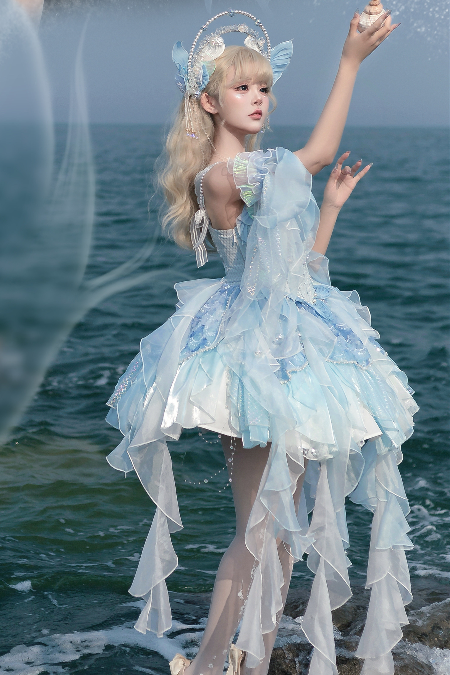 Mermaid Chiffon Lolita Dress + Crown + Headband + Sleeves