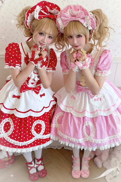 [Vorbestellung] Retro-Puppenartiges Lolita-Kleid + Haarband + Clip + Haube + Hut