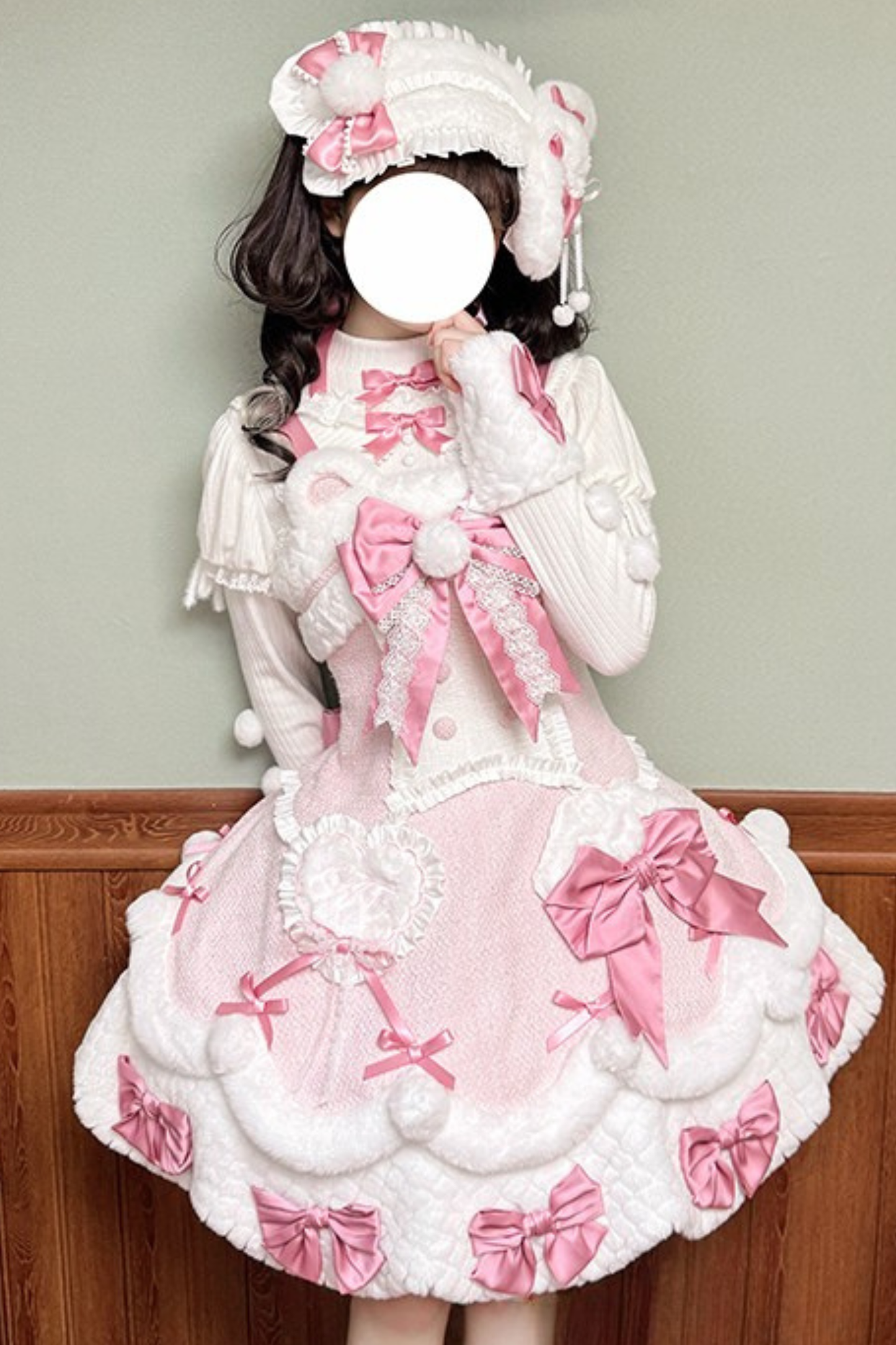 [Deadline for reservations: December 8] Frosted Sugar Rabbit Fur Ribbon Strap Dress