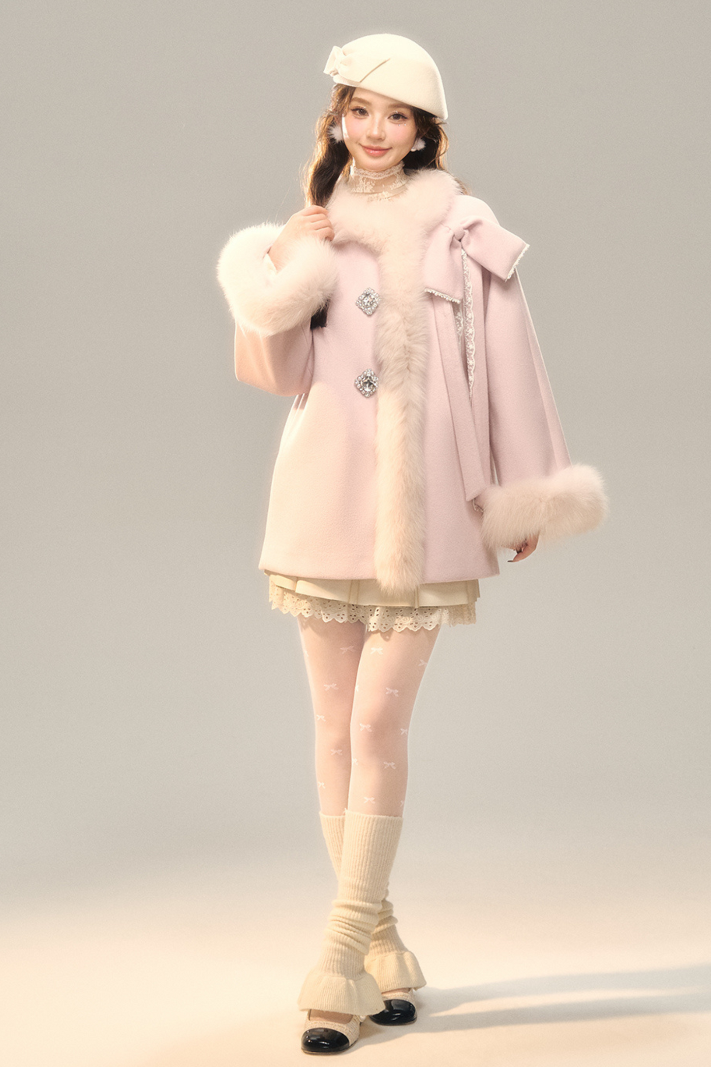 Fur Ribbon Sweet Girl Coat