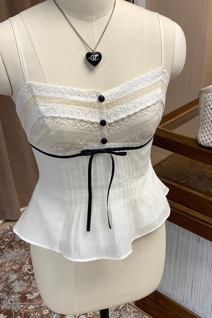 スウィートレースリボンキャミソールトップス＋ショートパンツ