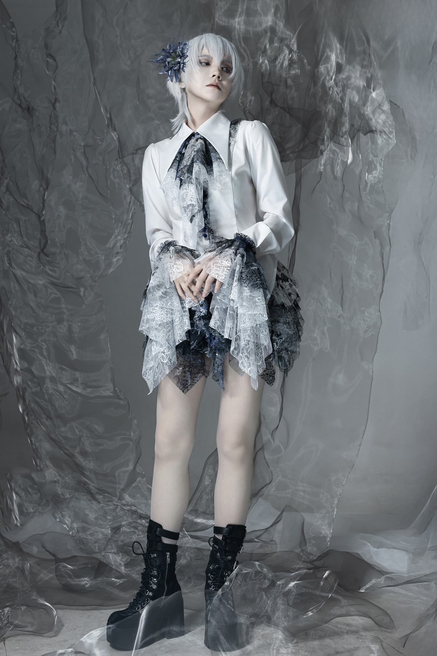 【12月10日予約締切】Bloodstainedピュアホワイトレースポインテッドカラーシャツ