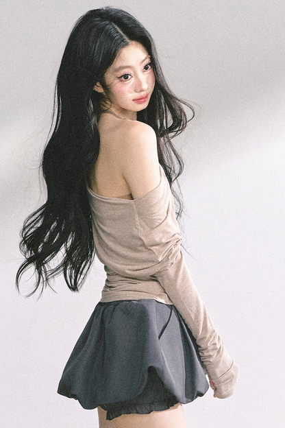 スリミングオフショルダートップス