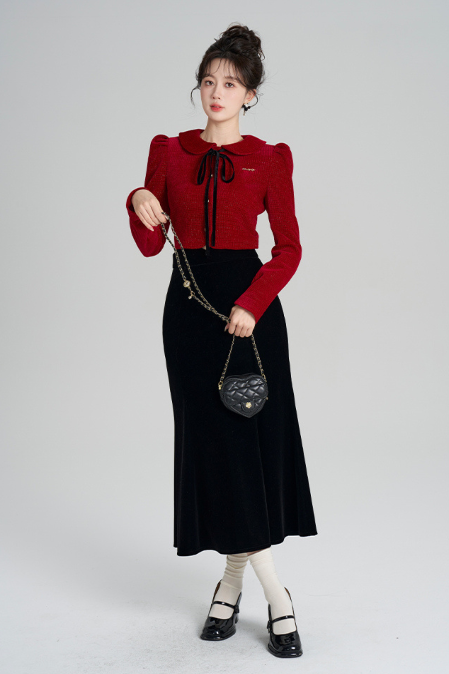 フレンチラメニットトップス+マーメイドスカート