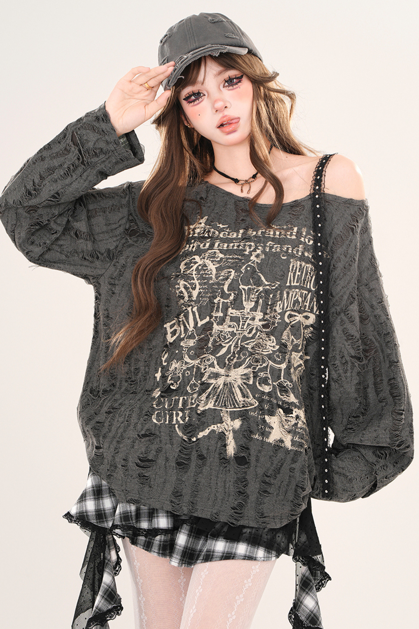 レイジースタイルY2Kオフショルダートップス