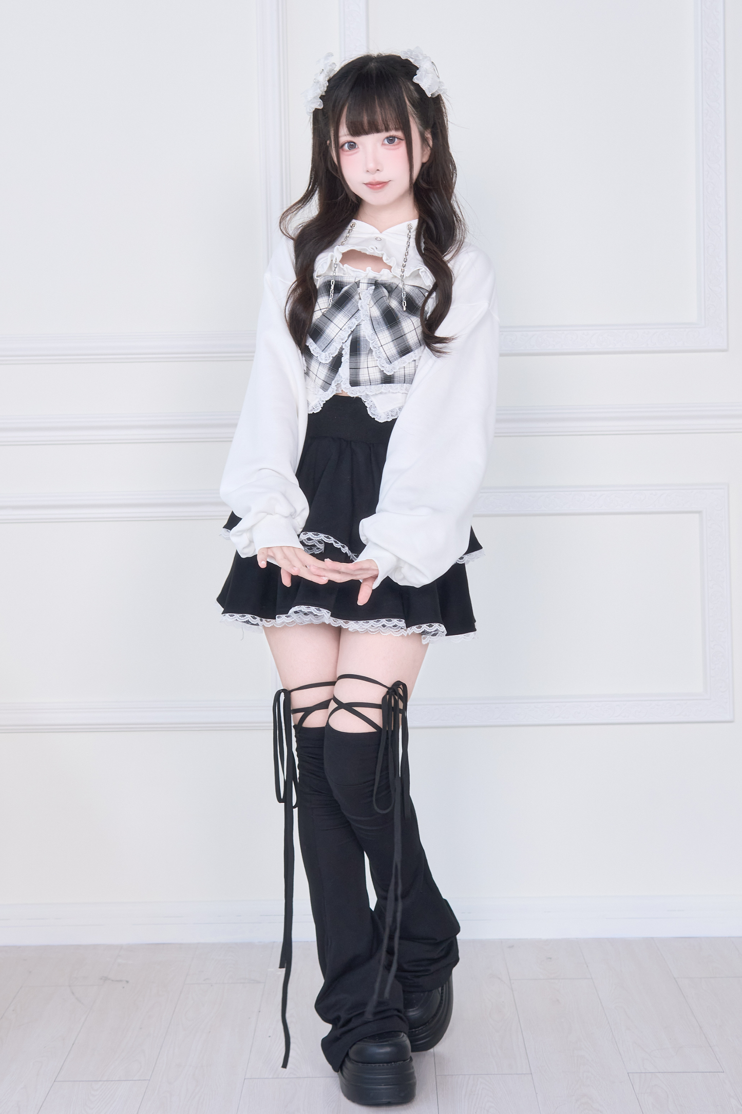 リボンベスト+ショートスウェット