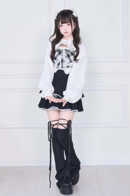 リボンベスト+ショートスウェット