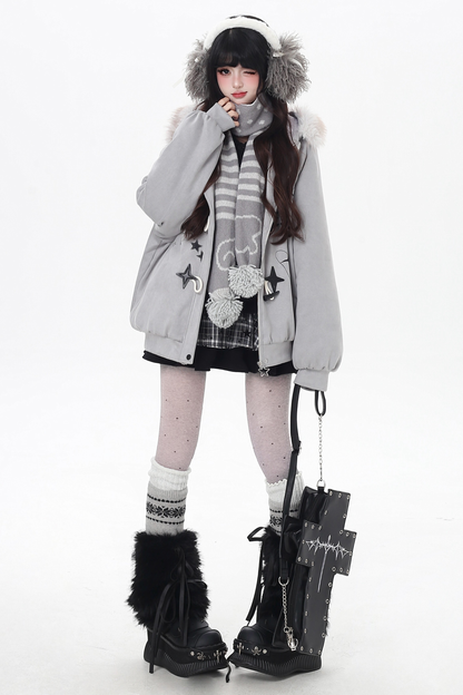 レターファーカラールーズスエードジャケット