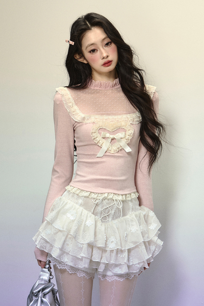 [Pre-order item] Heart Frill Ribbon Design Sweet Top