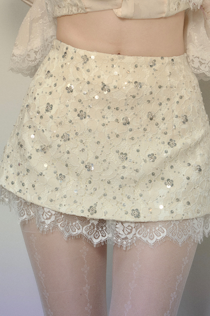 Sequined Lace Tight Skirt