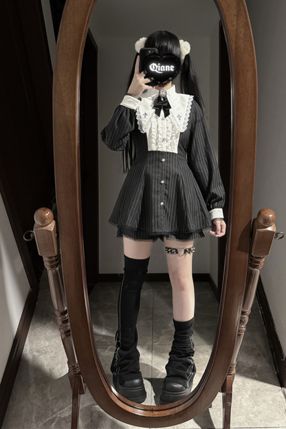 Cross Ruffle Collar Peplum Top + Shorts