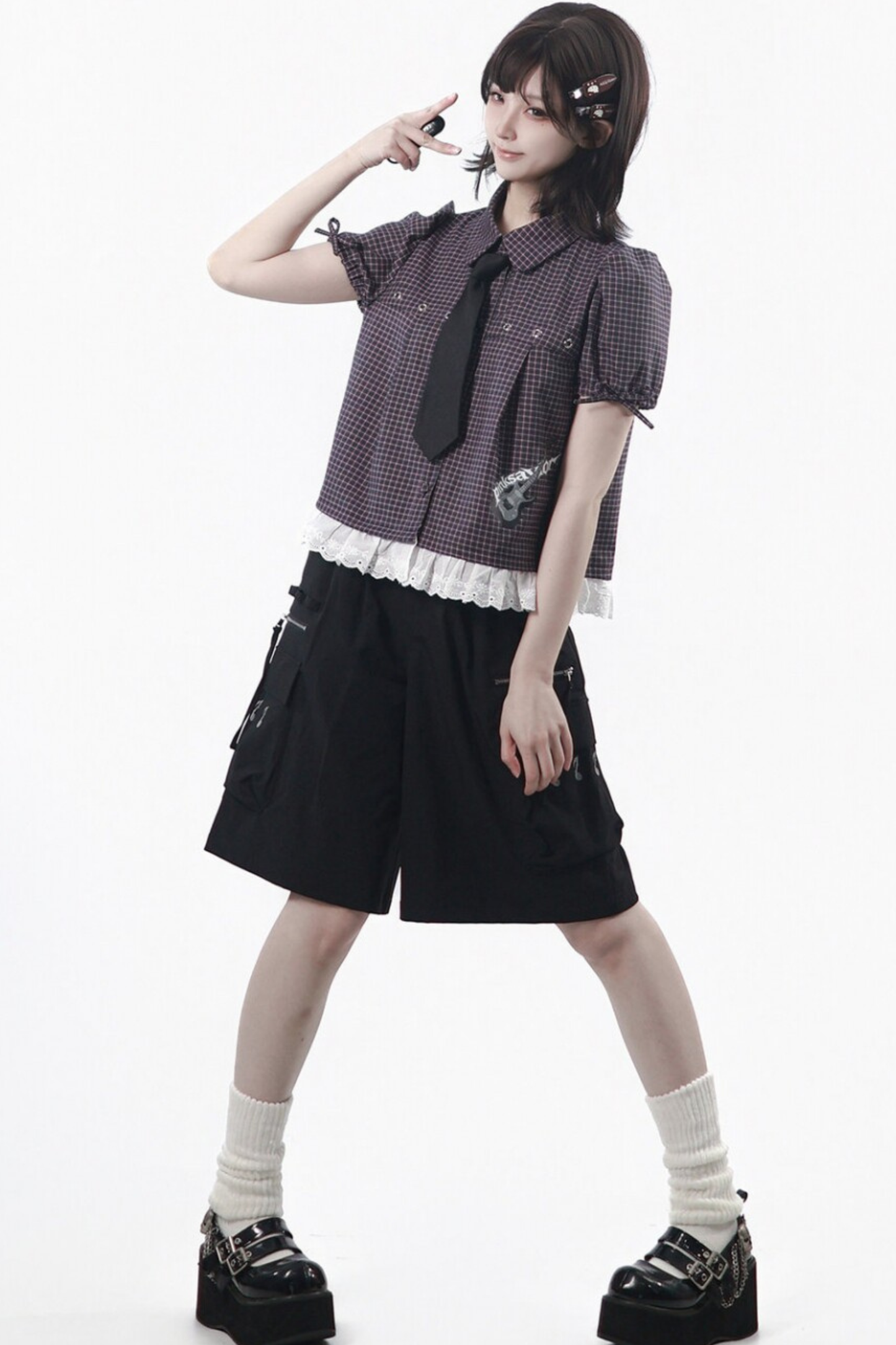 Puff Sleeve Shirt + Shorts + Tie
