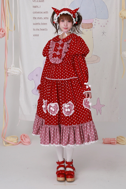 レトロガーリードットリボンドレス