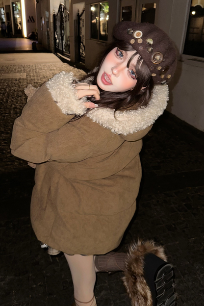 キャラメルマフィンウールフーデッドコート