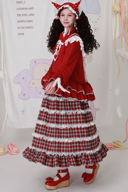 レッドチェックティアードロリータスカート