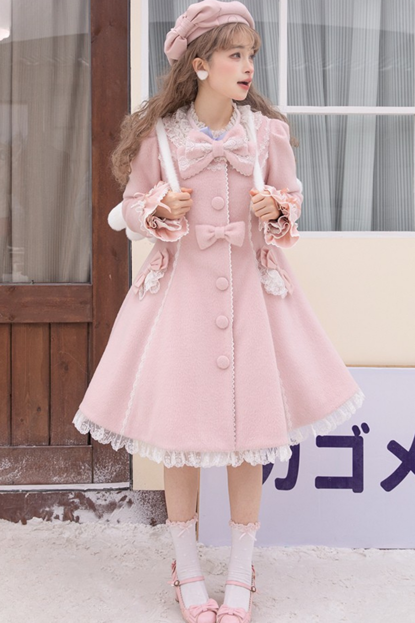 Ribbon Girly Lace Flare Coat + Frilled Cape