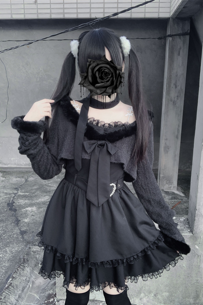 地雷サスペンダー スカート+ ショートカーディガン