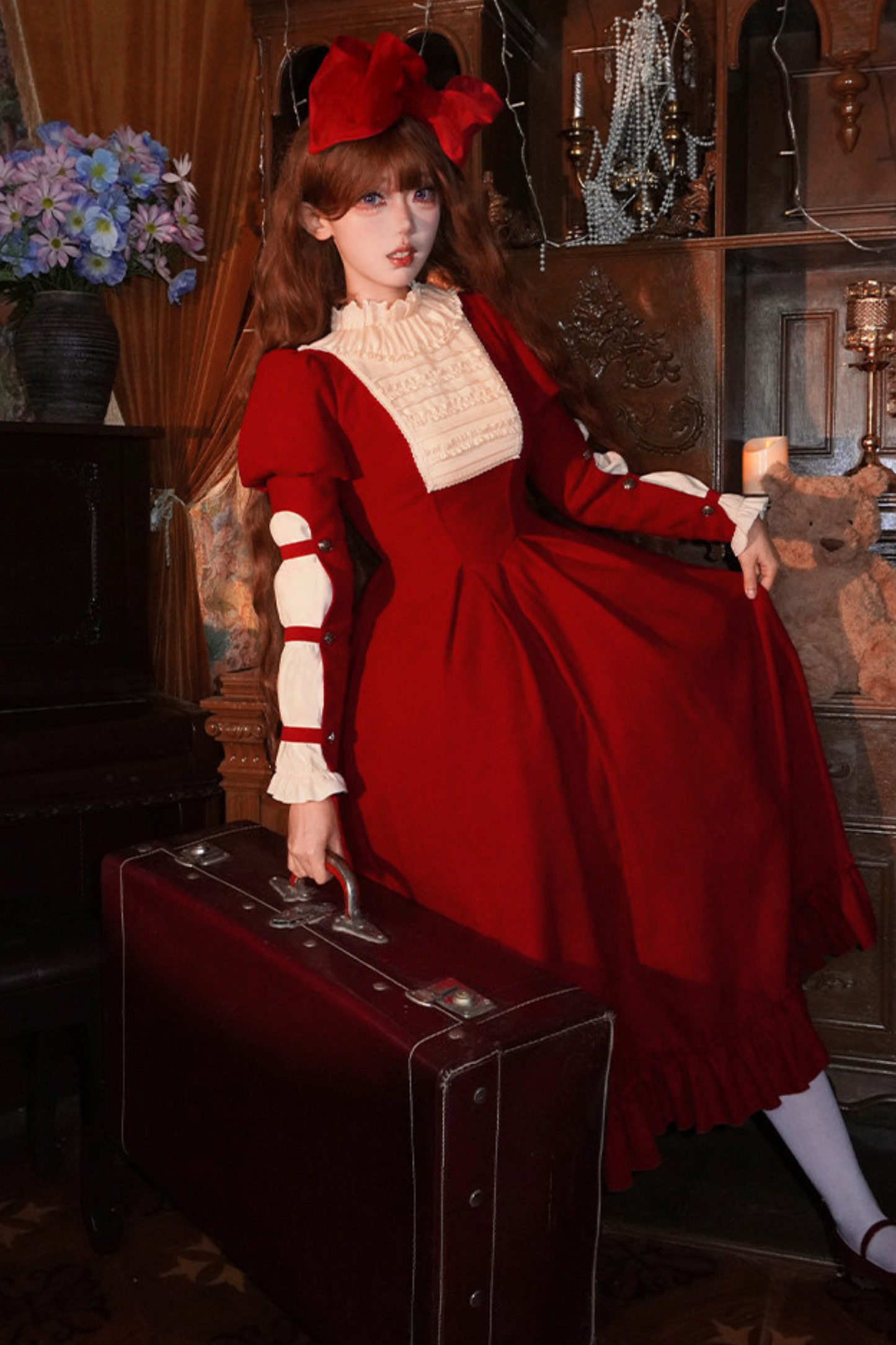 レースラッフルロリータドレス+リボン