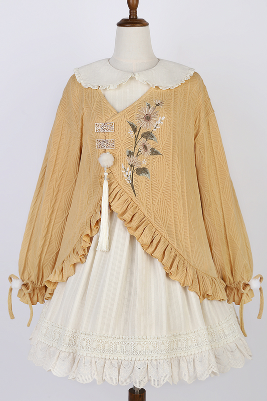 Retro Flower China Cardigan + Flared Doll Collar Dress