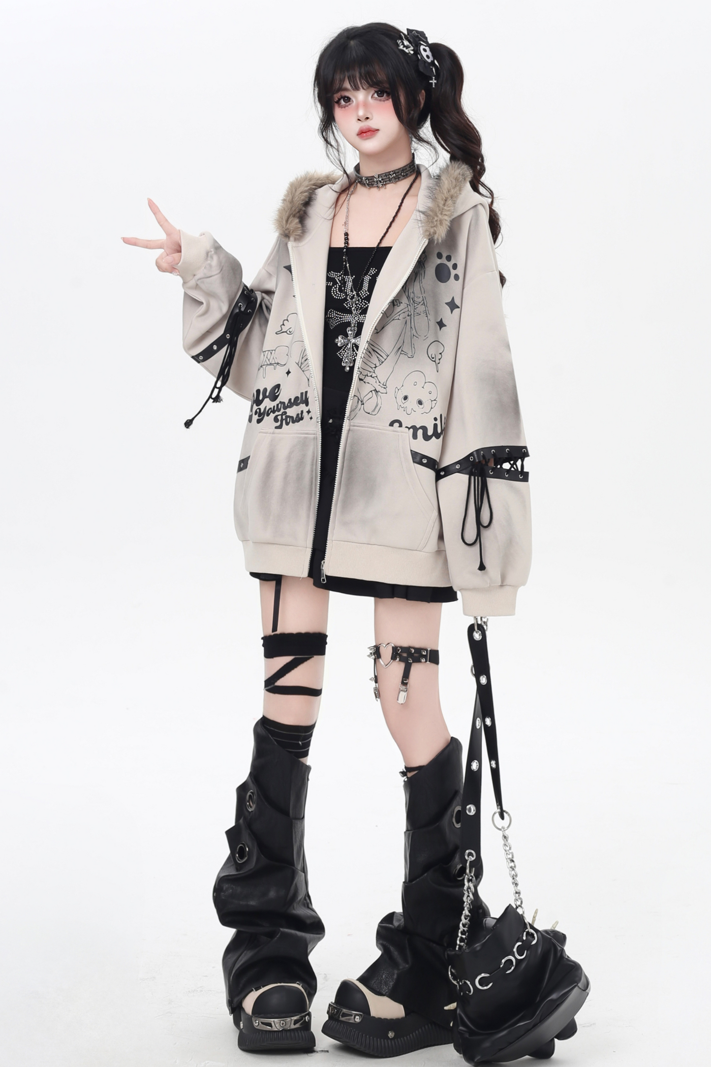 American Fur Hooded Loose Punk Hoodie