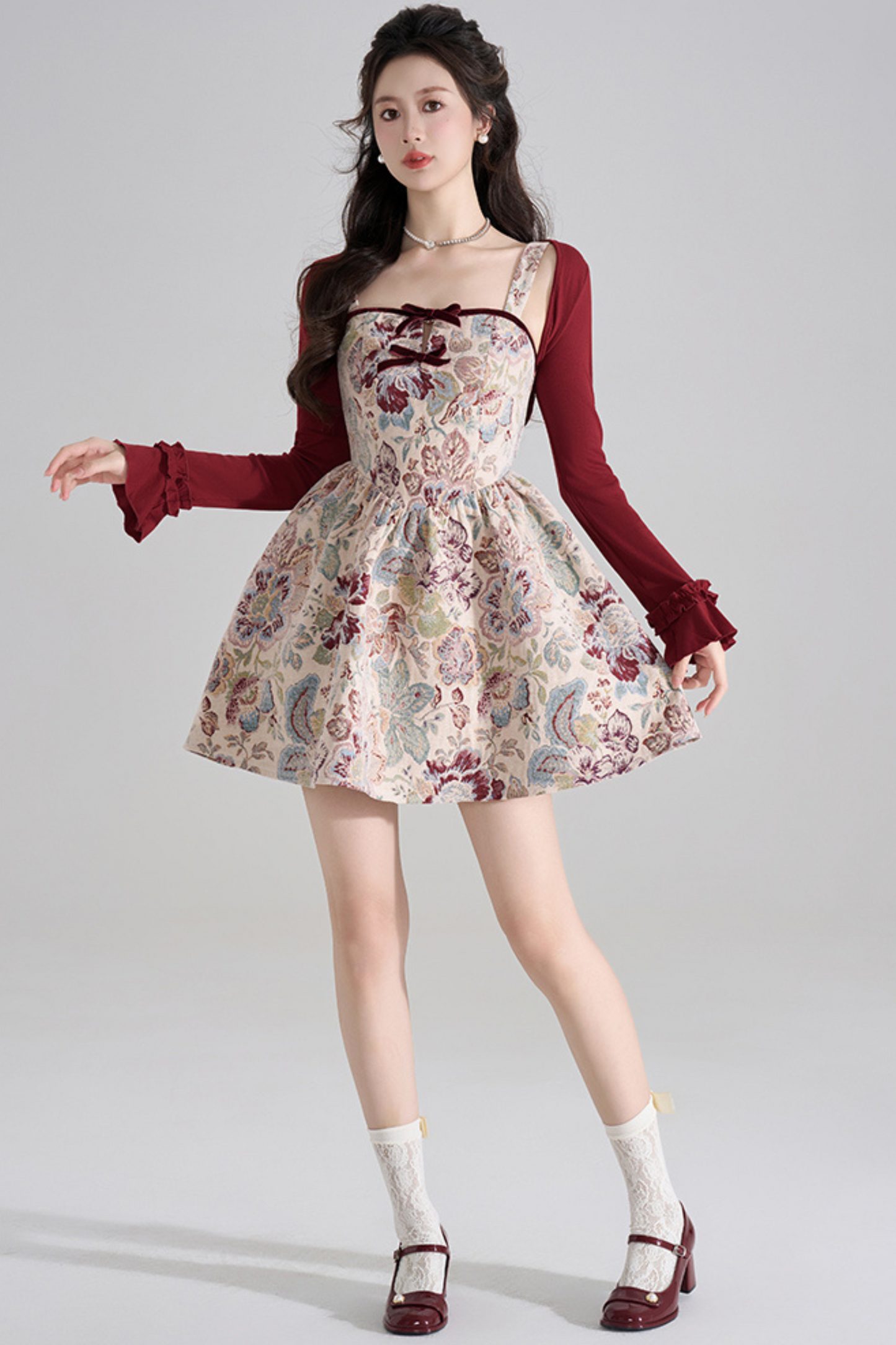 Retro Breeze Fragrance Dress + Short Cardigan