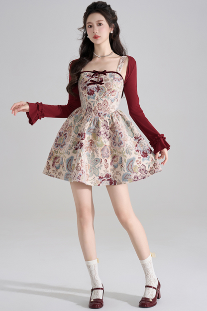 Retro Breeze Fragrance Dress + Short Cardigan