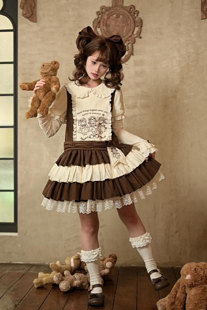 Doll Fairy Tale Lolita Dress + Ribbon Brooch + Belt + 2-way Embroidery Brooch