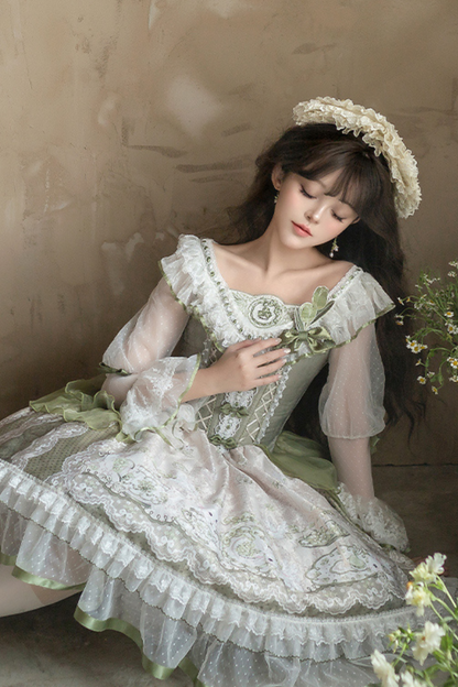 [Reservations] Fresh Green Print Kula Lolita Dress + Brooch