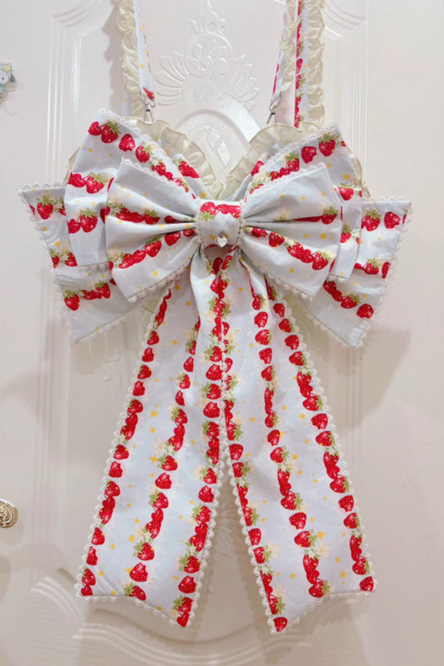 ストロベリーロリータジャンパースカート+ラビットヘアスカーフ+ビッグリボン+トップス+ハット+ボンネット