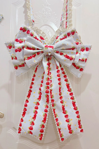 ストロベリーロリータジャンパースカート+ラビットヘアスカーフ+ビッグリボン+トップス+ハット+ボンネット