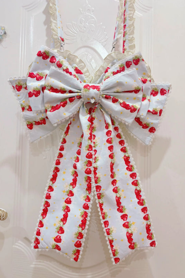 ストロベリーロリータジャンパースカート+ラビットヘアスカーフ+ビッグリボン+トップス+ハット+ボンネット