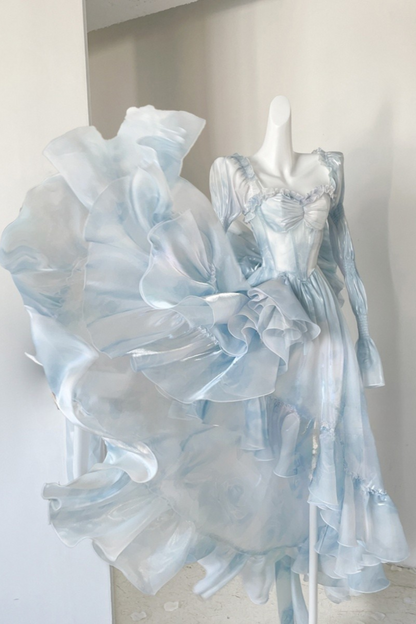 [Pre-order product] Snow Blue Sparkling Series Long Tail Bustier Dress + Back Ribbon