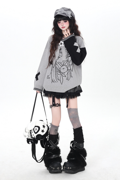 Rabbit Ear Bicolor Loose Sweater