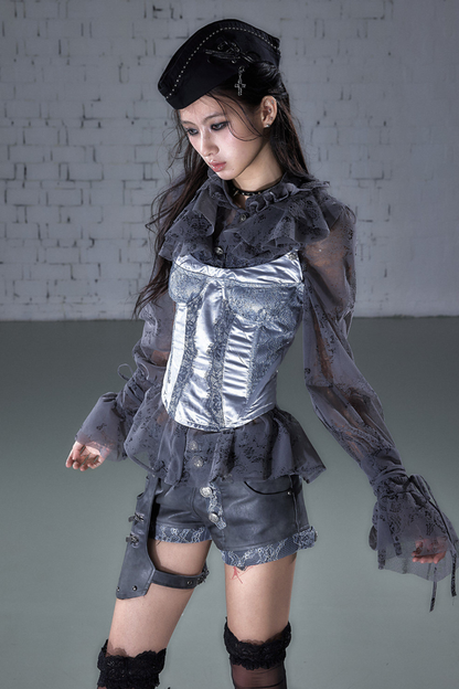 레트로 레이스 새틴 바스티에르 캐미솔