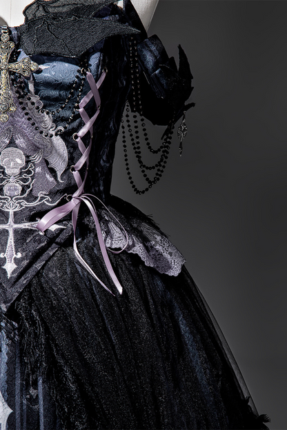 Gothic style dark camisole top + dark chic skull skirt