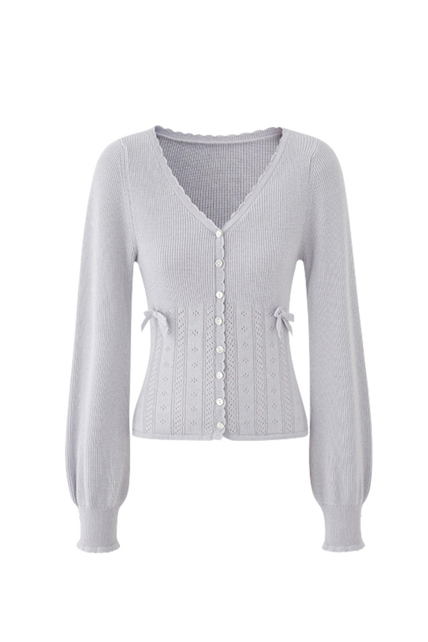 Side Little Ribbon Cardigan + Corduroy Shorts