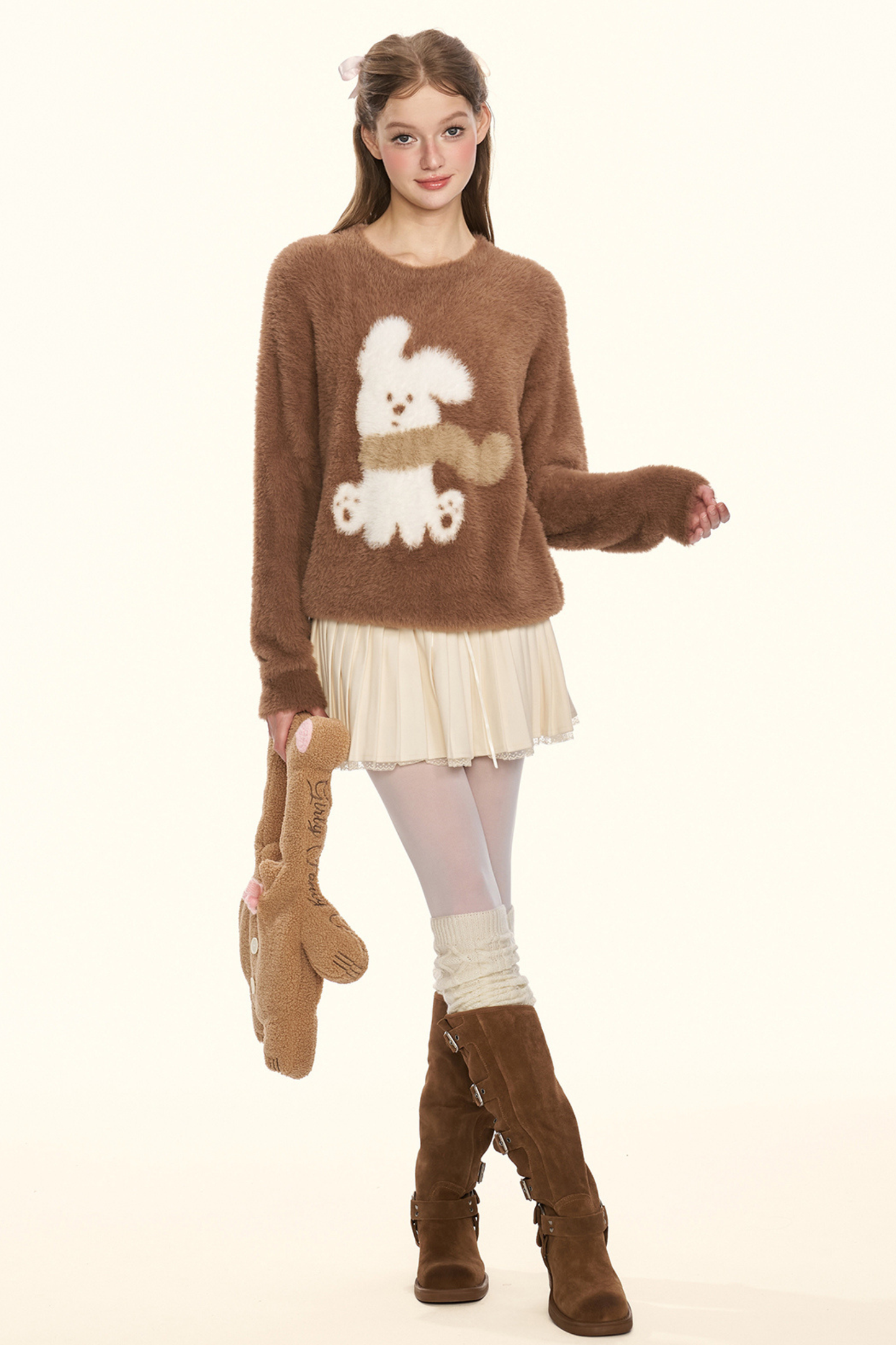 クリームチェスナットココアバニーファーニット