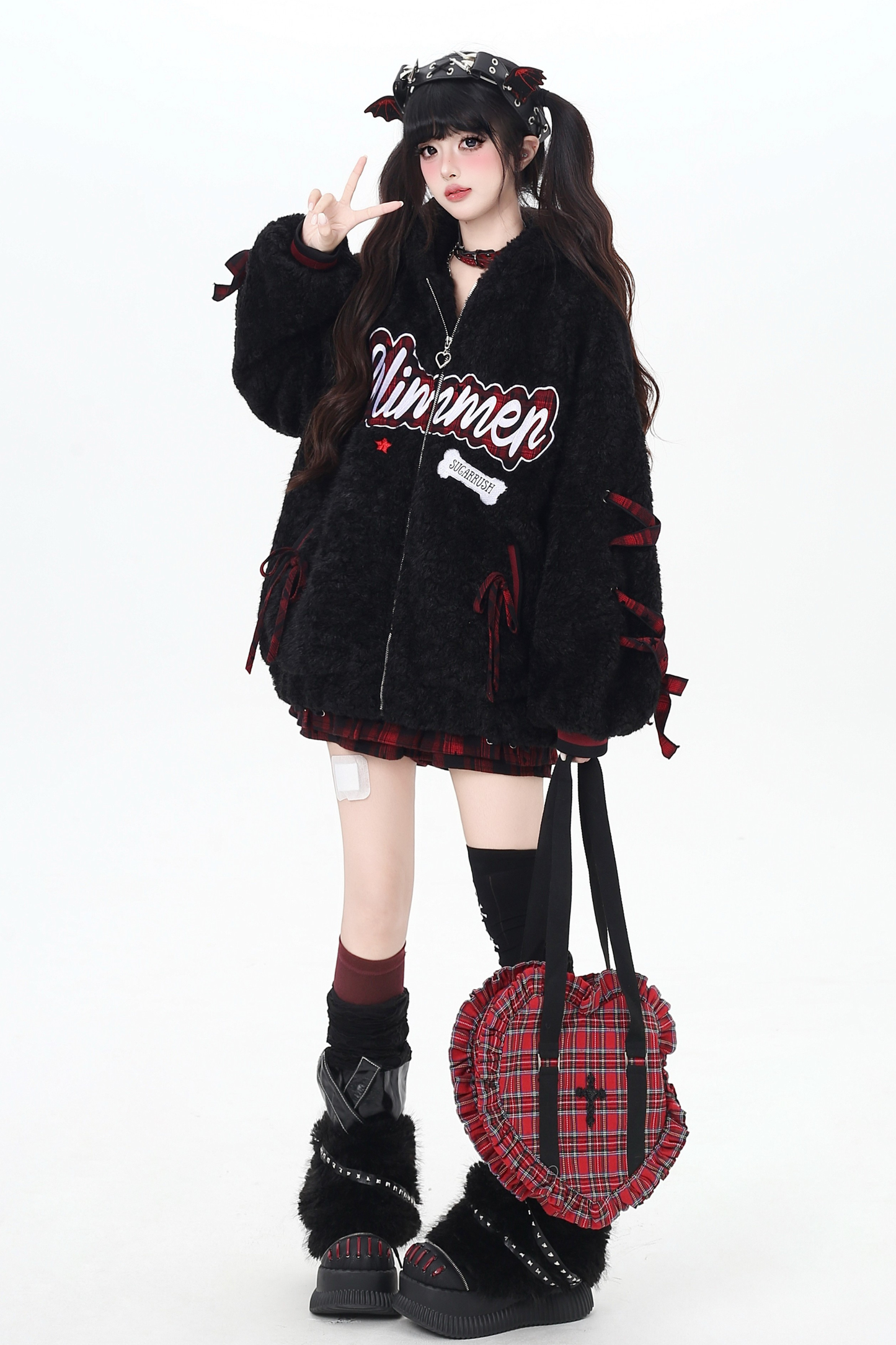 Logo lace-up arm lambswool jacket