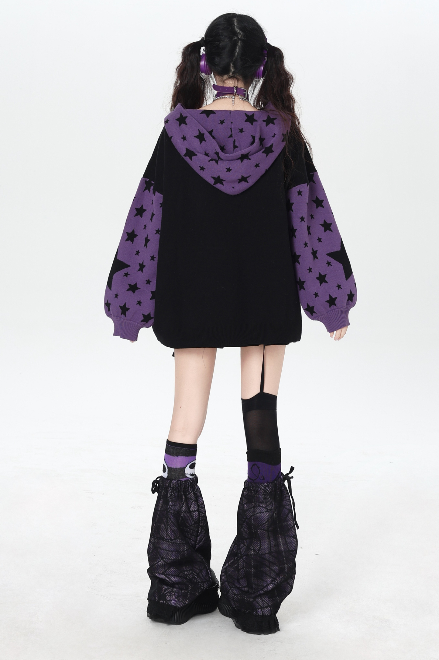 Star Gothic Bicolor Hooded Knit Cardigan