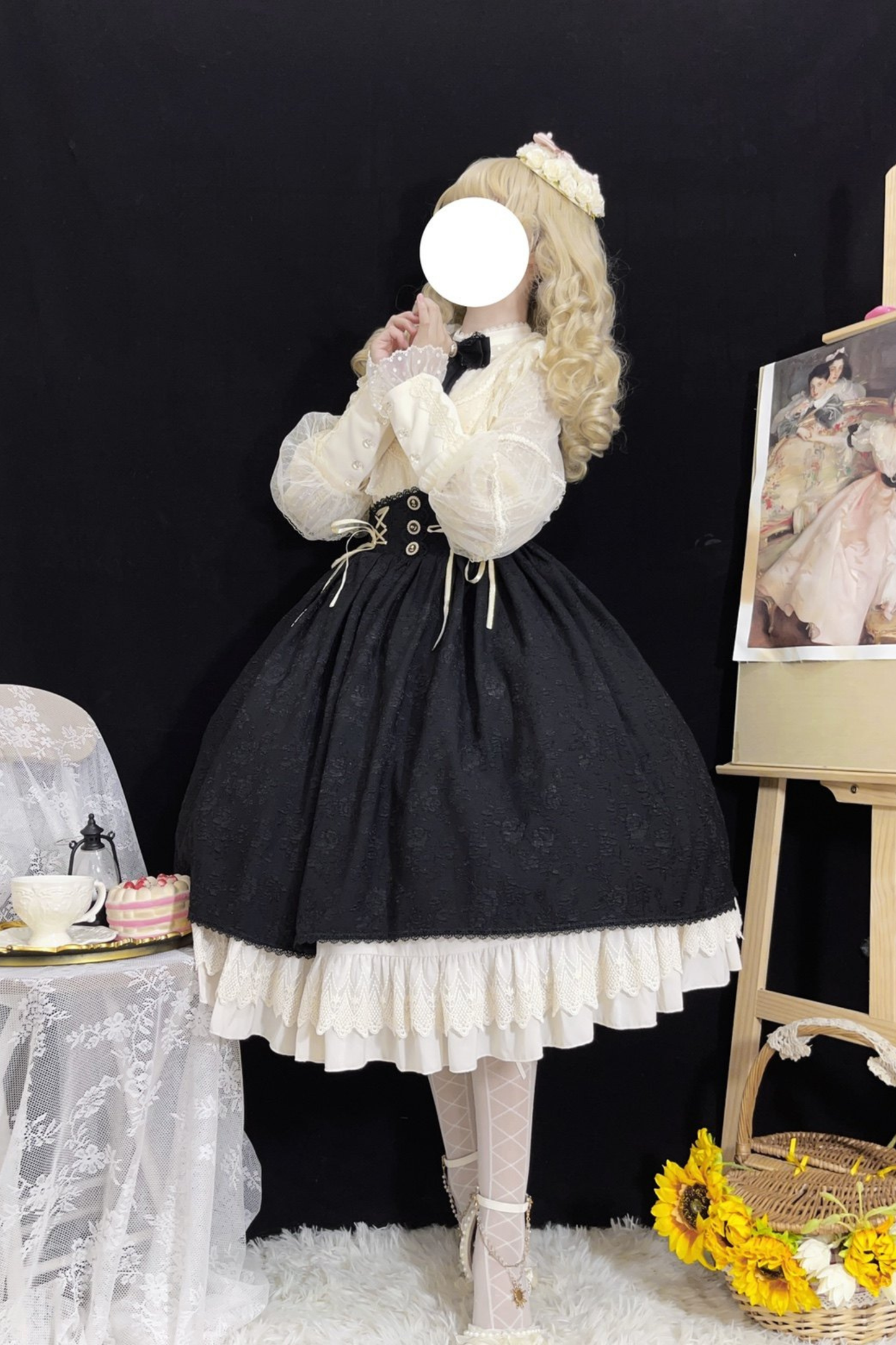 Retro Chic Lolita Shirt + Lace-up High Waist Lolita Skirt