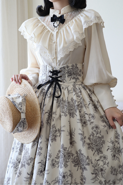 Sketch Wild Rose Elegant Herringbone Lolita Skirt