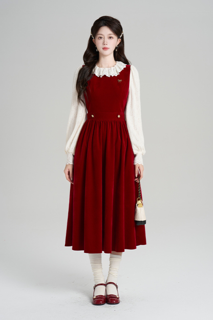 レッドベルベットレトロガーリーフレアドレス